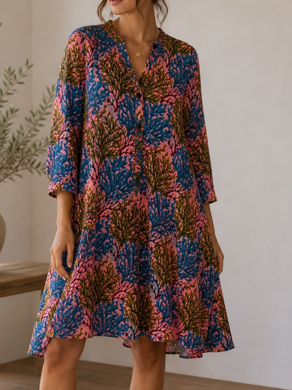 Zuri Kenya arch anemones cotton a-line button front dress sz xs